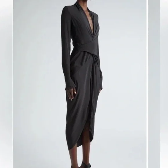 Rick Owens Drape Long Sleeve Wrap Dress Size 40 - Picture 5 of 13
